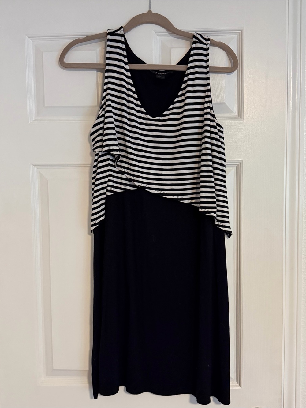 Style & Co Petite Layered Stripe Sleeveless Dress Black White PL